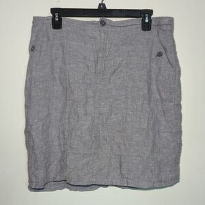Christopher & Banks 100% Linen Skirt Gray w/ Button Pockets Size 14